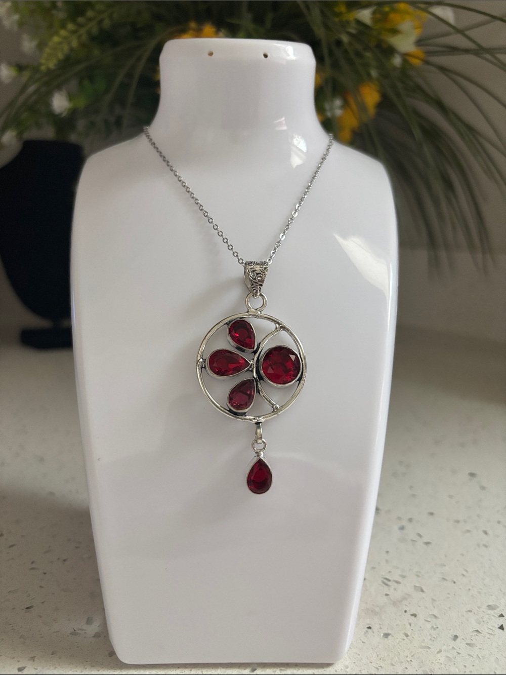 Red Garnet Gemstone Pendant Necklace